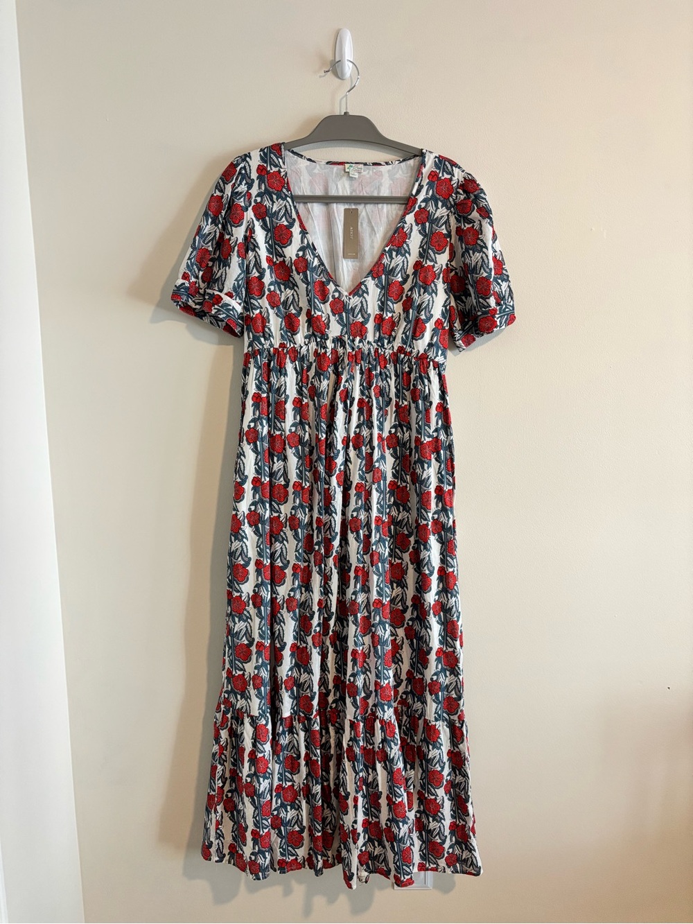 J. Crew Red Floral V-Neck Maxi Dress